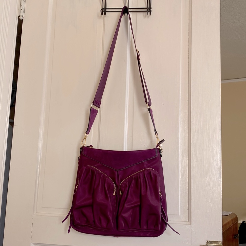 MZ Wallace over the shoulder bag in deep purple color